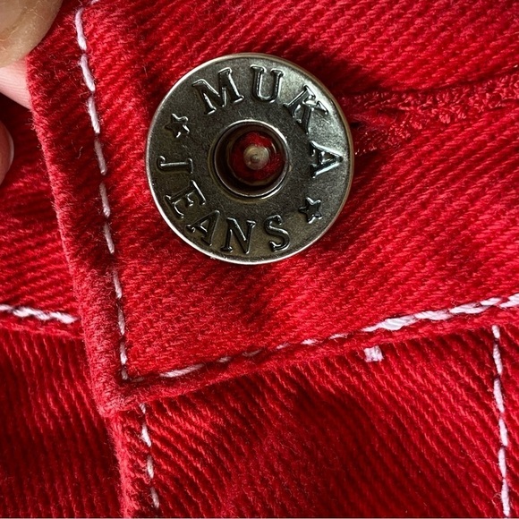 Muka Mukawear Red Distressed Wide Leg Embroidered jeans size 38 X 30 - Picture 4 of 8